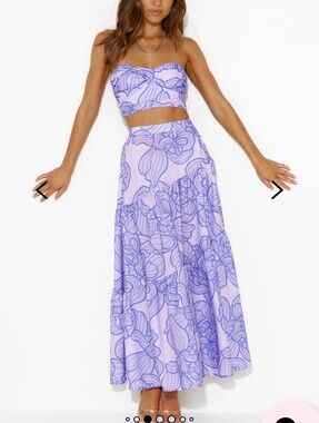 NWT Hello Molly Lavender Floral Two Piece Set XL AU14 US10 Maxi Skirt & Bandeau